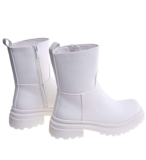 Botki damskie na płaskim obcasie Białe /A10-3 18262 W187 +H2/