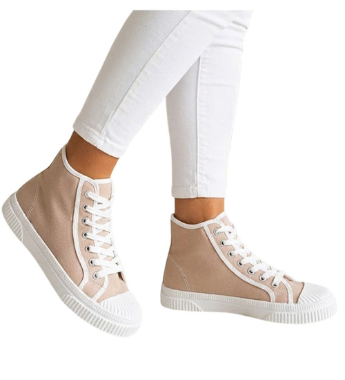 Wysokie sznurowane trampki damskie Khaki /G3-3 15689 T134/