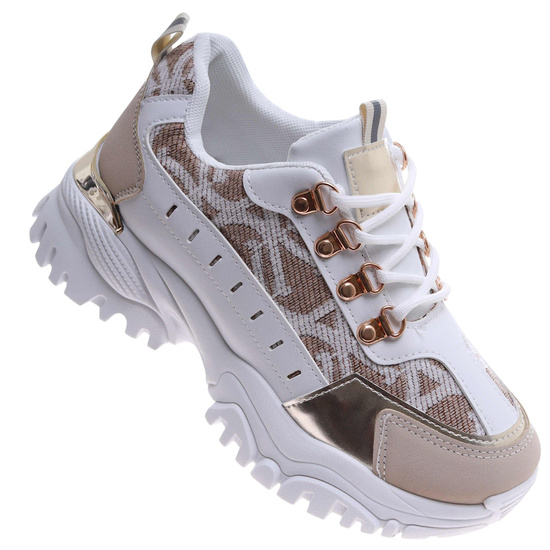 Beżowo białe snekaersy na platformie /E6-1 17405  T683/