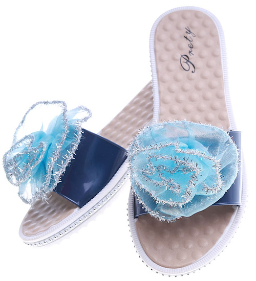 Plażowe granatowe klapki z ozdobą /A5-1 14015 T096/