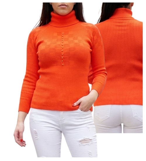 Damski pomarańczowy golf z perełkami  /C6-1-1 UB303 T197/