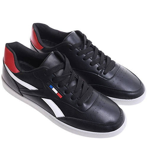 Sznurowane czarne trampki męskie /D1-2 18147 T226/