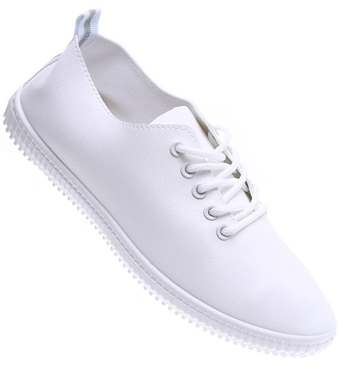 Białe sznurowane tensiówki damskie /G7-2 15856 T276/