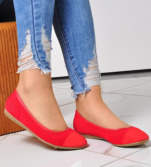 Czerwone balerinki w casualowym stylu /G3-1 8374 S098/