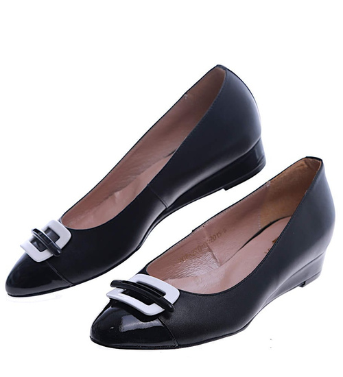 Czarne damskie czółenka ze skóry naturalnej /G-12-2 SR22/