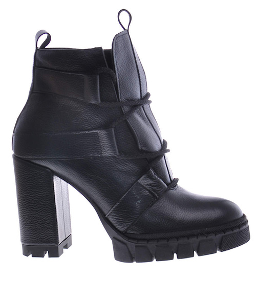 Czarne botki na obcasie ze skóry naturalnej /F5-2 12803 N0206/