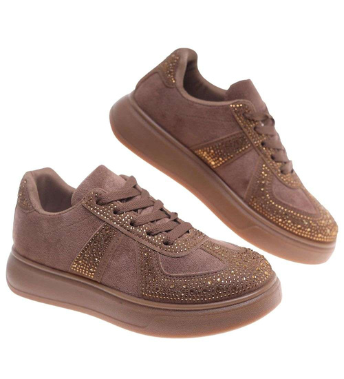 Czekoladowe trampki damskie na platformie /G11-1 18811 W288/