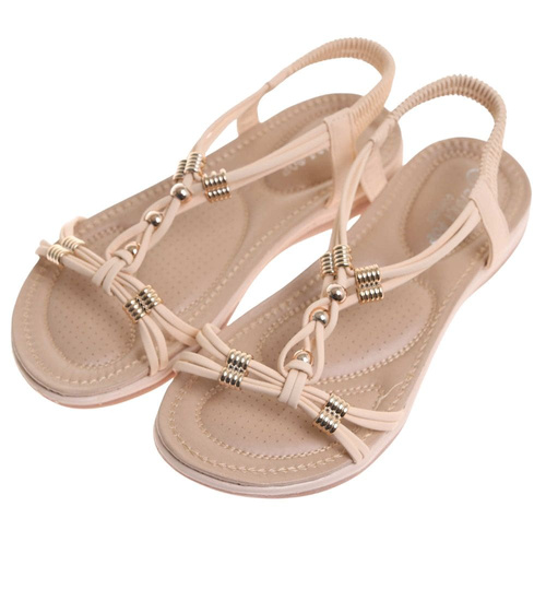 Beżowe paseczkowe sandały damskie wsuwane /E1-2 17916 W235/