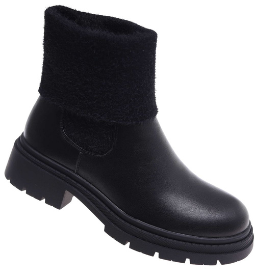 Czarne wsuwane botki zimowe /E7-1 18543 G381/