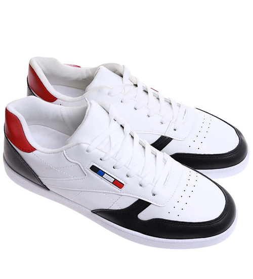 Sznurowane biało czarne trampki męskie /D6-2 17168 T323/