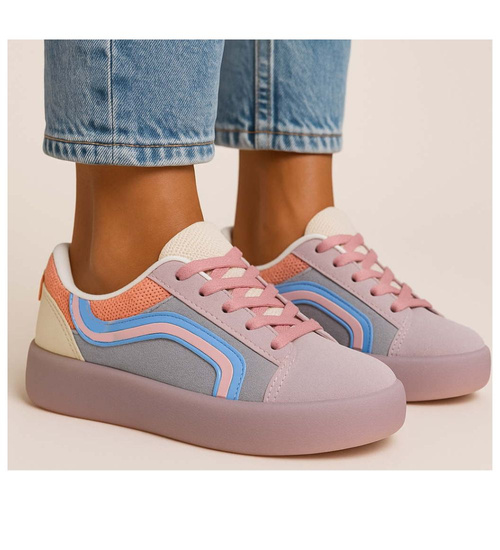 Wiązane trampki damskie na platformie Fioletowe /D4-1 17882 T489/