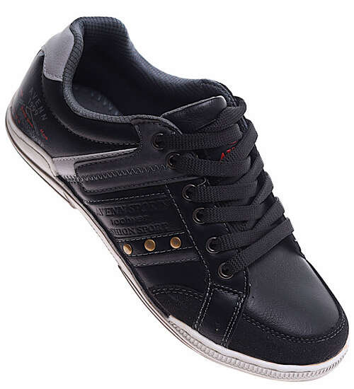 Sznurowane chłopięce trampki czarne /A10-3 16760  T177/