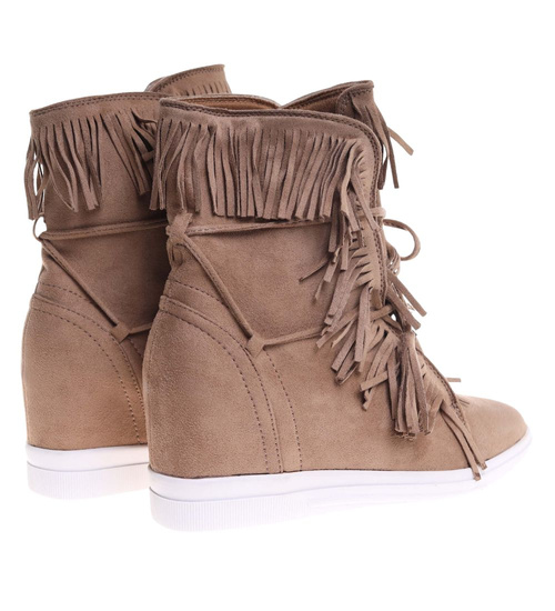 Brązowe trampki damskie na ukrytym koturnie /G12-3 18482 T292/