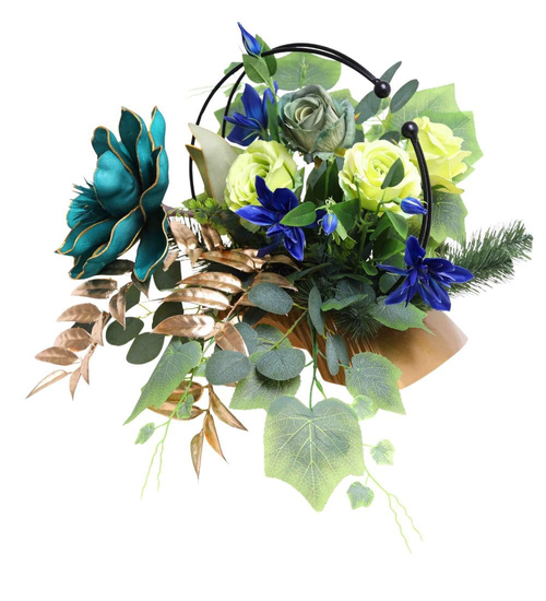 Duży stroik Turkusowe kwiaty KOMP140 M700