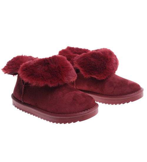 Bordowe kozaki śniegowce z futerkiem /E8-2 18359 T195/