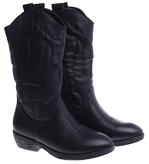 Damskie czarne kowbojki ocieplane na niskim obcasie /F3-2 14818 S296/