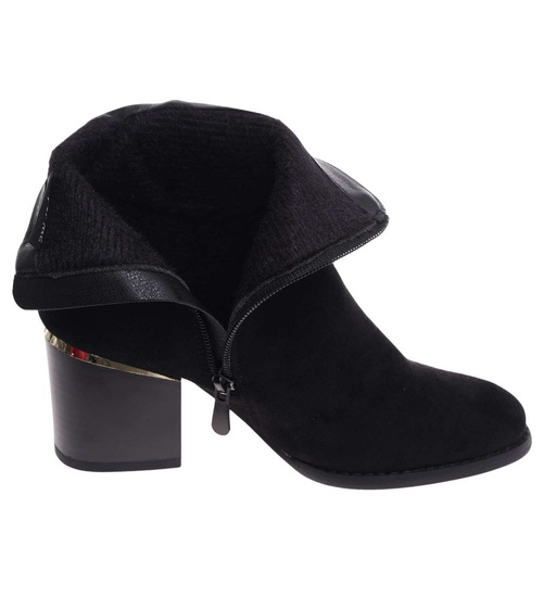 Botki damskie ocieplane na niskim obcasie Czarne /E7-2 18238 W522/