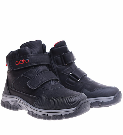 Ocieplane czarne chłopięce buty trekkingowe na rzepy /A7-3 17138 T633/