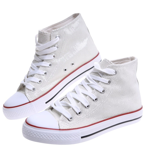 Białe trampki damskie z wysoką cholewką /E8-3 16604 G099/