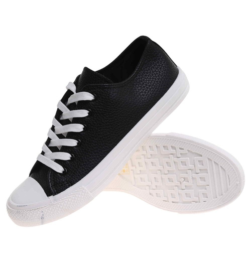 Czarno białe niskie trampki męskie /D1-2 17985 T232/
