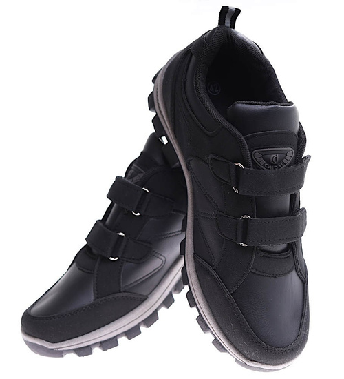 Czarne męskie buty trekkingowe na rzepy /B6-3 16981 T388/