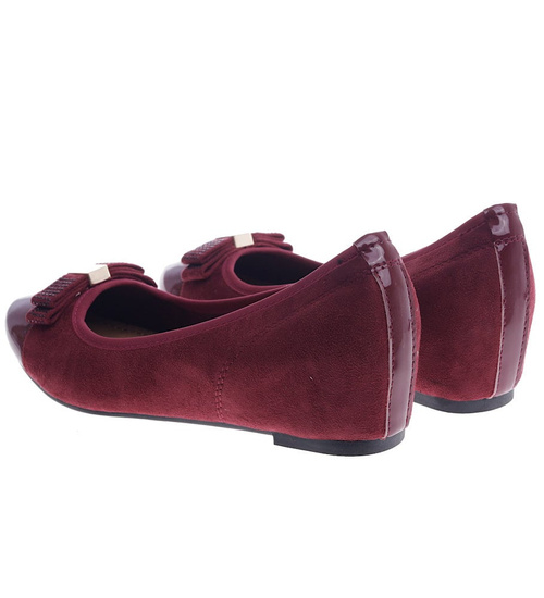 Bordowe czółenka z kokardą na niskim koturnie /F2-2 13213 S197/