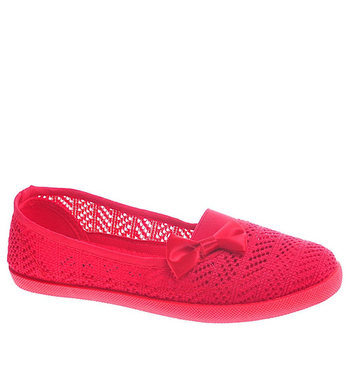 Koronkowe balerinki z kokardką Czerwone /F10-2 11539 T8-5/