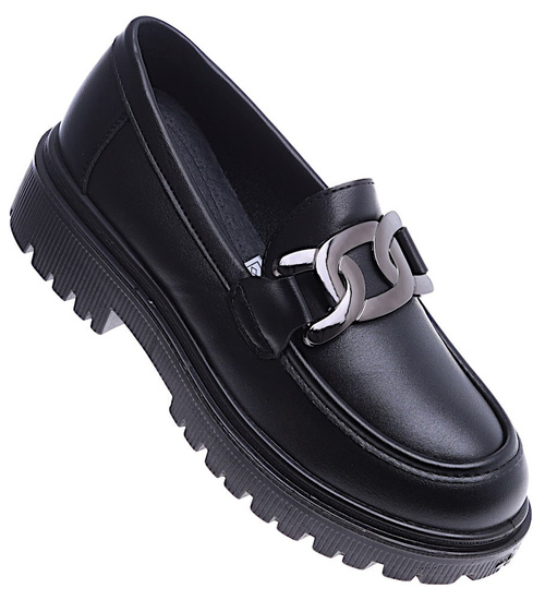 Czarne półbuty loafersy na niskiej platfomie /G2-2 14879A T485/