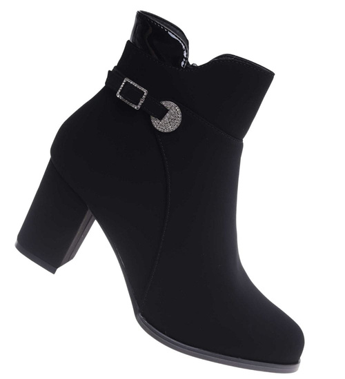 Eleganckie botki zimowe na obcasie czarne /C7-3 18571 W422/
