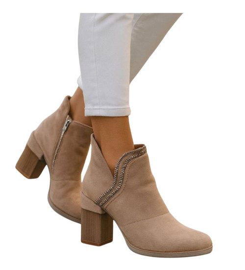 Damskie botki na stabilnym obcasie Khaki /J5-2 12419 S281/