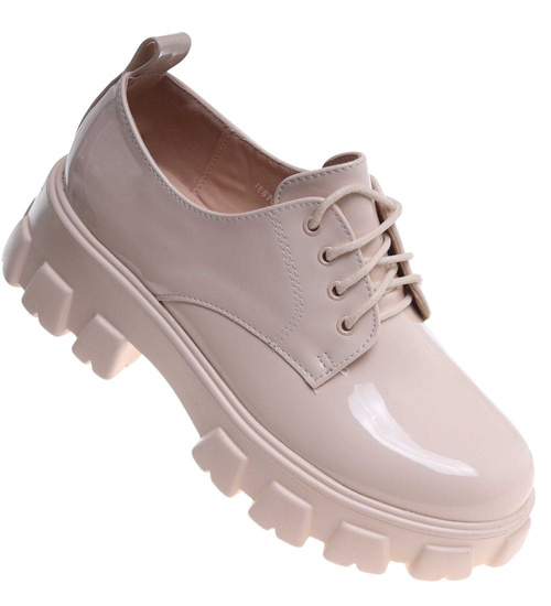 Beżowe półbuty loafersy na platformie /i6-2 18489 W12-3/