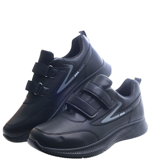 Męskie czarne buty sportowe na rzepy /E7-1 16940 T381/