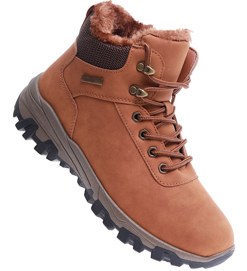 Camelowe buty trekkingowe z futerkiem /E3-3 15348 T631/