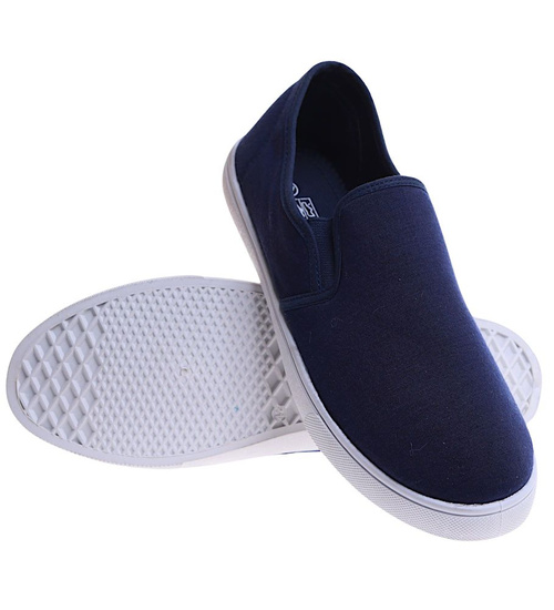 Materiałowe granatowe męskie trampki slip on /F8-2 17179 T284/