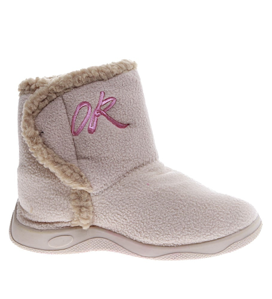 Beżowe dziewczęce kapcie pluszowe bambosze na rzep