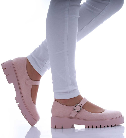 Różowe półbuty damskie z paskiem /A7-1 17451 W182/