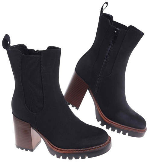 Czarne zimowe botki na słupku /J6-2 H2 18512 G388/