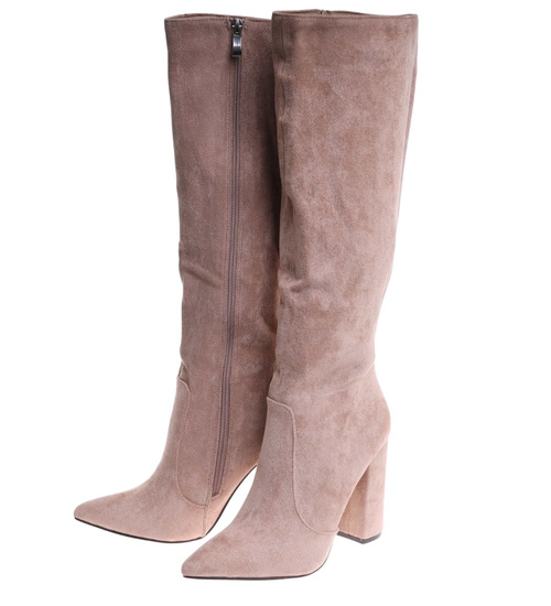 Beżowe klasyczne kozaki na obcasie /C4-1 18585 G599/