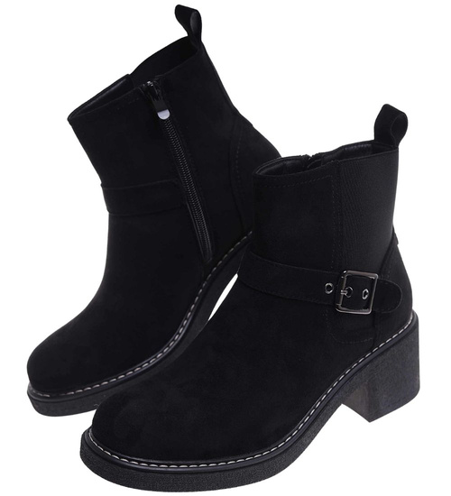 Botki damskie na grubym niskim obcasie /G9-3 18243 W424/