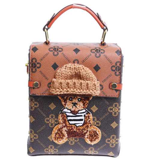 Brązowa torebka kuferek z misiem /H2 K22 TB507 S482/