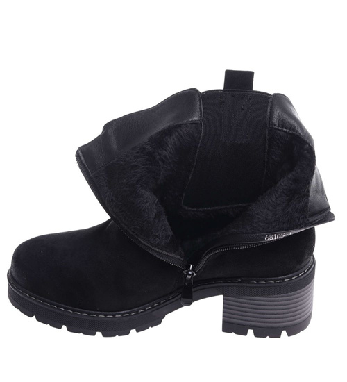 Zimowe botki damskie na obcasie klocku /A10-1 18525 T388/