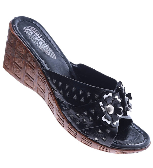 Czarne klapki na koturnie i platformie /H2 14312 T005/