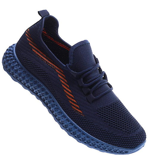 Lekkie ażurowe męskie buty sportowe Granatowe /D1-1 15556 T383/