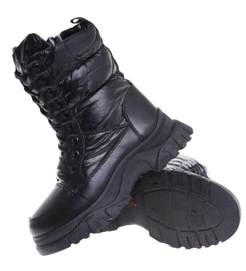 Sznurowane czarne śniegowce damskie /C7-1 18607 T366/