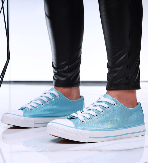 Niebieskie sznurowane damskie trampki /D7-3 16400 G168/