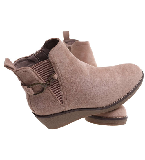 Zamszowe botki damskie na koturnie Beżowe /G2-2 18326 W480/