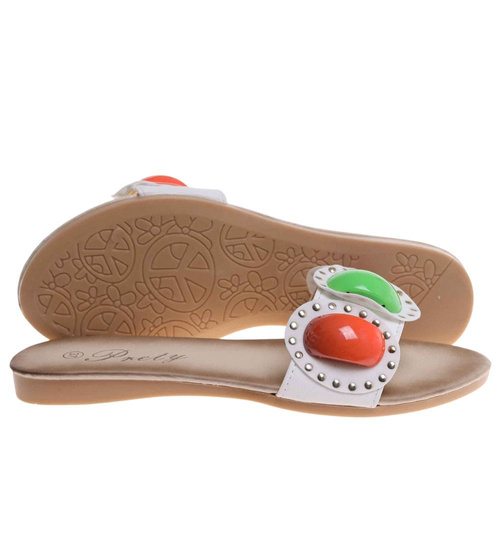 Białe damskie klapki płaskie /G8-1 11719 T097/