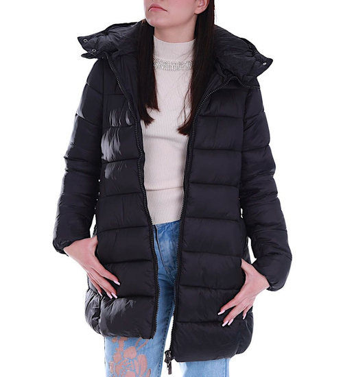 Ocieplana czarna zimowa kurtka z kapturem /H2 KR11 S438/