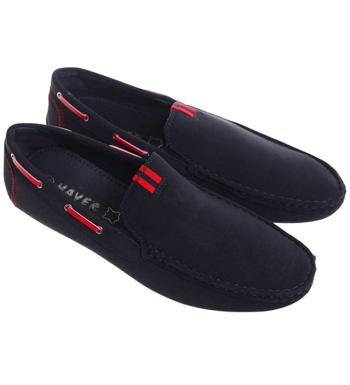 Wsuwane zamszowe granatowe półbuty mokasyny /C7-1 17975  T484/