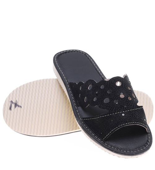 Czarne ażurowe domowe klapki kapcie /E7-1 16207 S165/